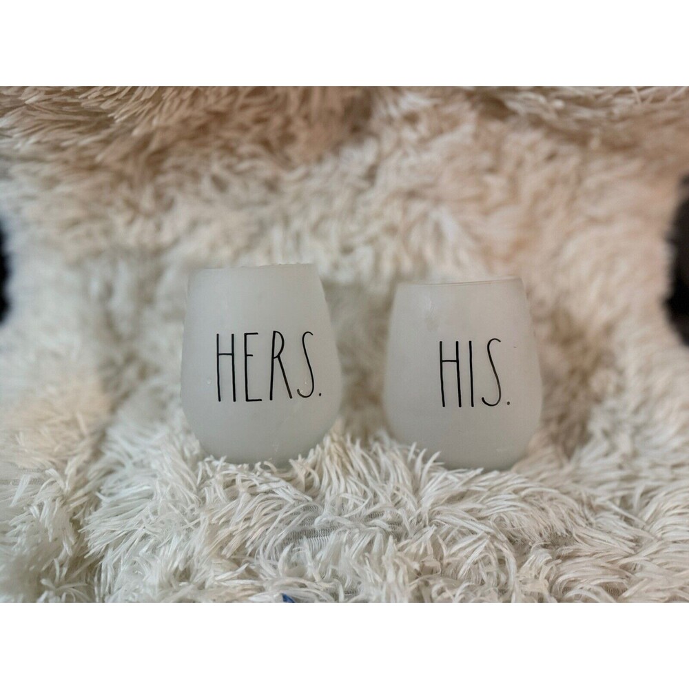 Rae Dunn Enchante “His” and “Hers” Frosted Stemless Wine Glasses